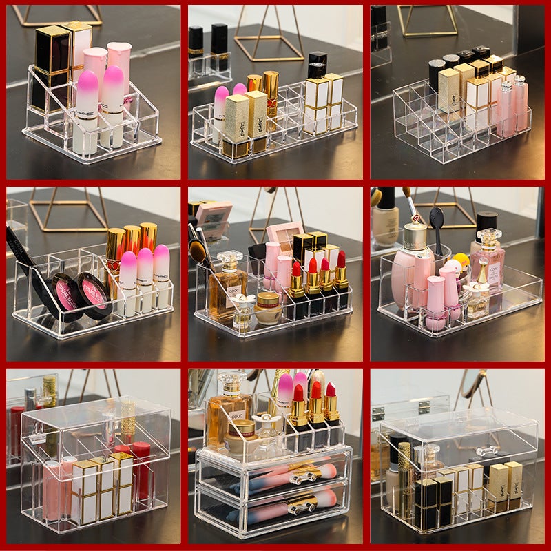 Transparent Desktop Organizer Acrylic Dust-Proof Cosmetics Storage Box Multi-Functional Flip-Top Plastic Lipstick Storage Box - Image 2